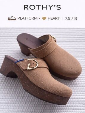 Rothy’s Platform Mule Clogs Heart Buckle Brown Knit Sizes 7.5 & 8